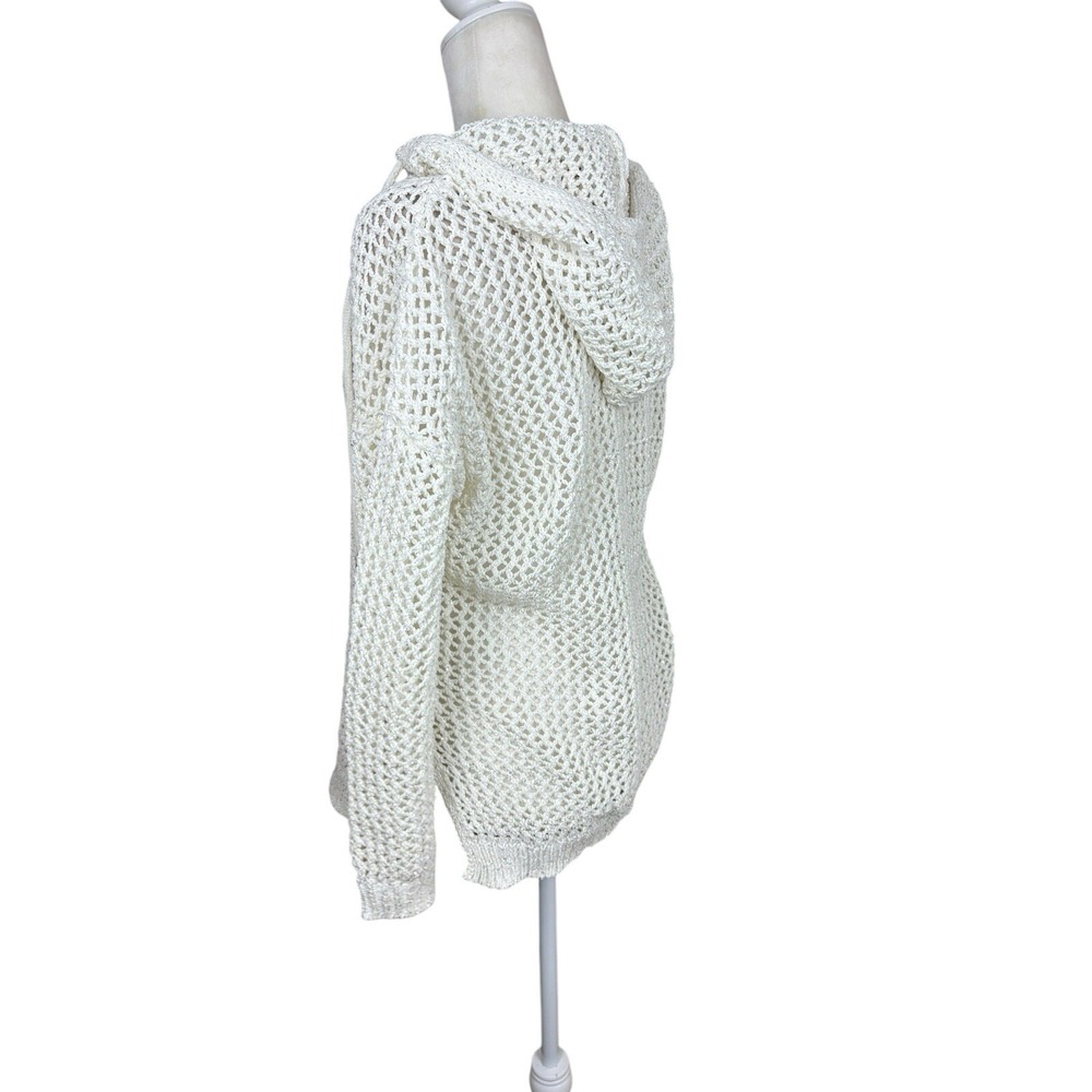 Joie Sweater Womens Size S Cream Crochet Hoodie Boho Metallic Coverup Beachwear‎ - Picture 5 of 10
